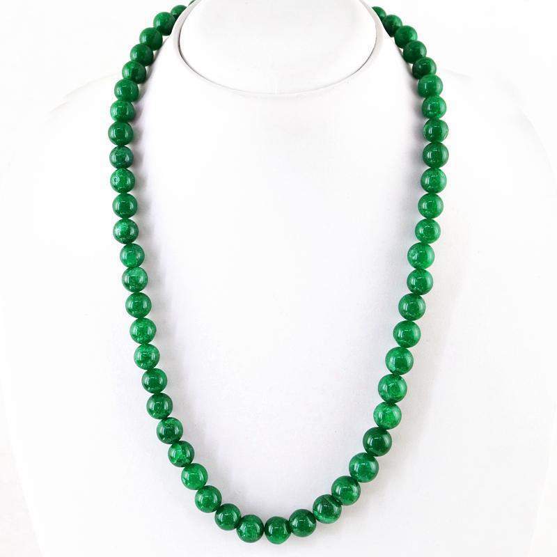 gemsmore:Natural Green Jade Necklace Round Shape Untreated Beads
