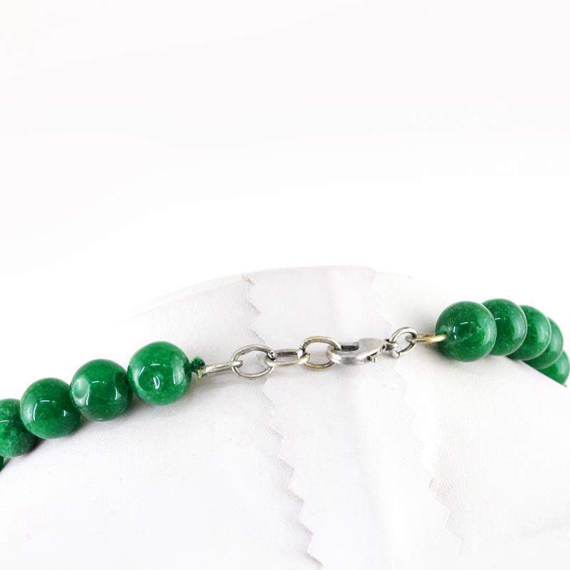 gemsmore:Natural Green Jade Necklace Round Shape Untreated Beads