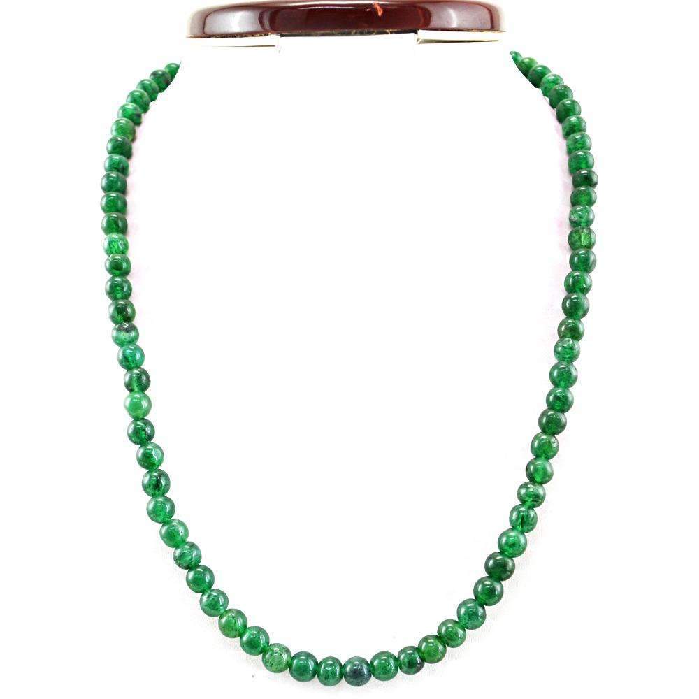 gemsmore:Natural Green Jade Necklace Round Shape Untreated Beads