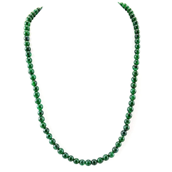 gemsmore:Natural Green Jade Necklace Single Strand Round Beads