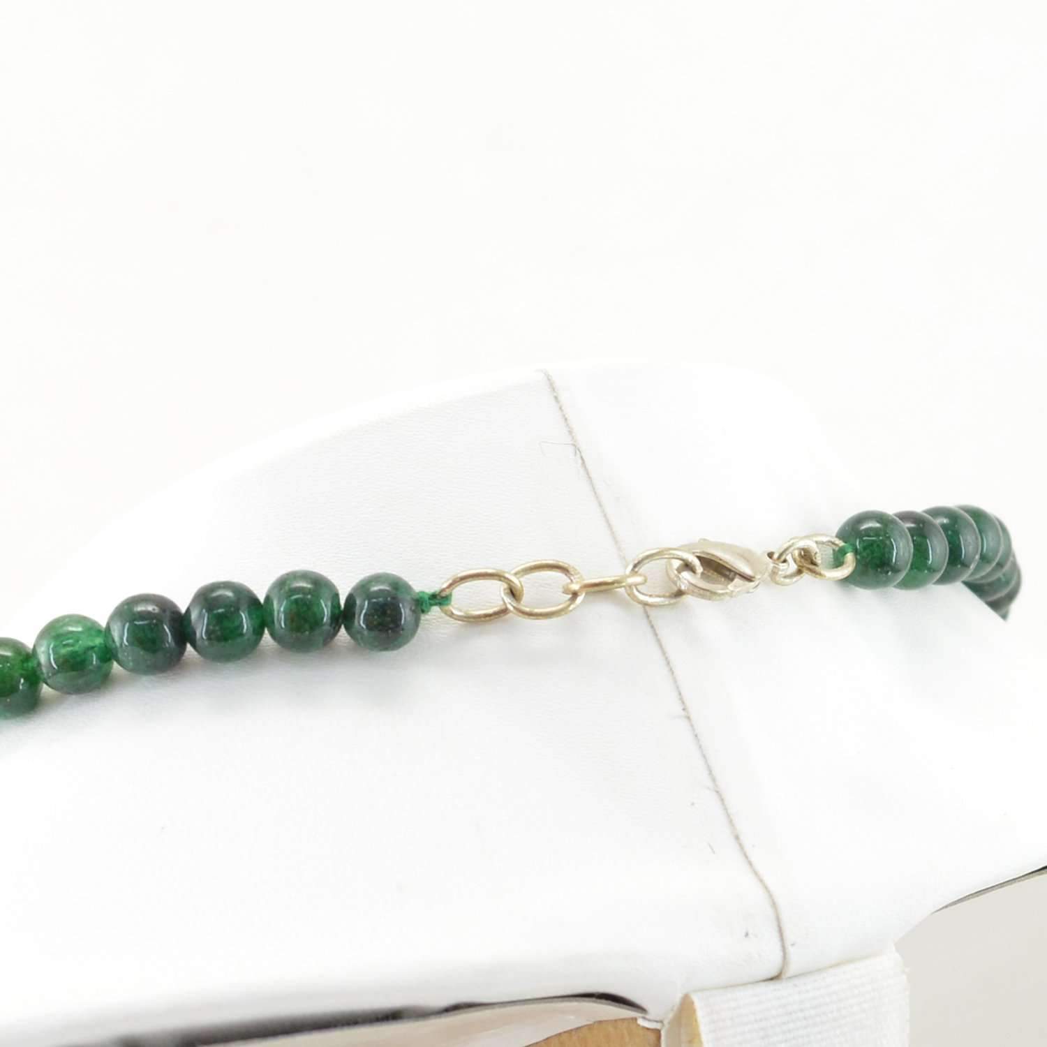 gemsmore:Natural Green Jade Necklace Single Strand Round Beads