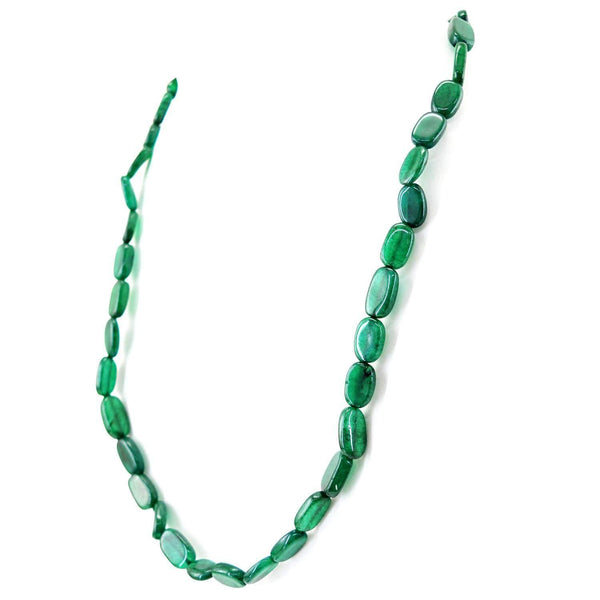 gemsmore:Natural Green Jade Necklace Untreated Oval Shape Beads