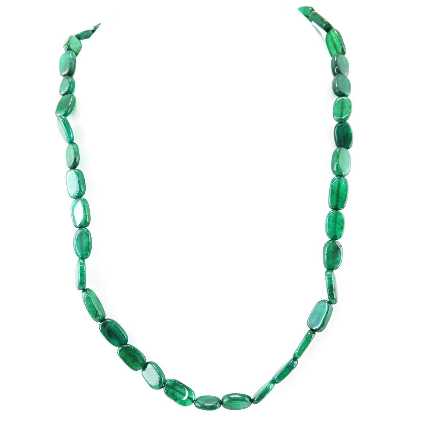 gemsmore:Natural Green Jade Necklace Untreated Oval Shape Beads