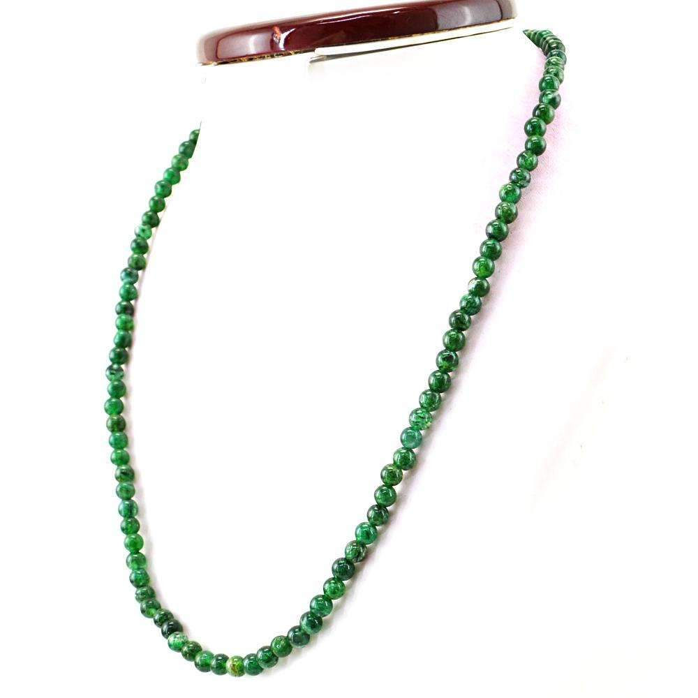 gemsmore:Natural Green Jade Necklace Untreated Round Shape Beads