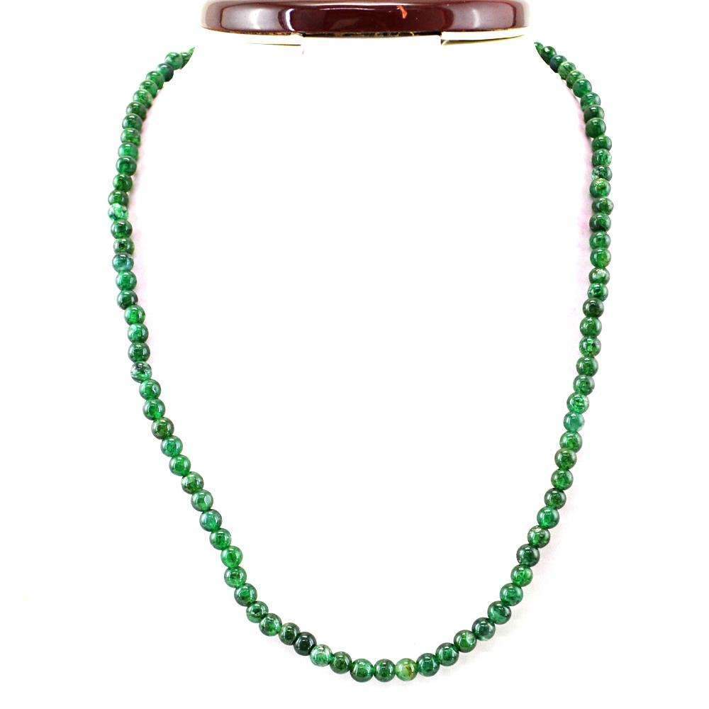 gemsmore:Natural Green Jade Necklace Untreated Round Shape Beads