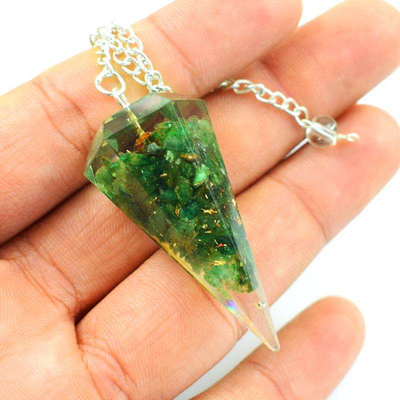 gemsmore:Natural Green Jade Orgone Healing Point Pendulum