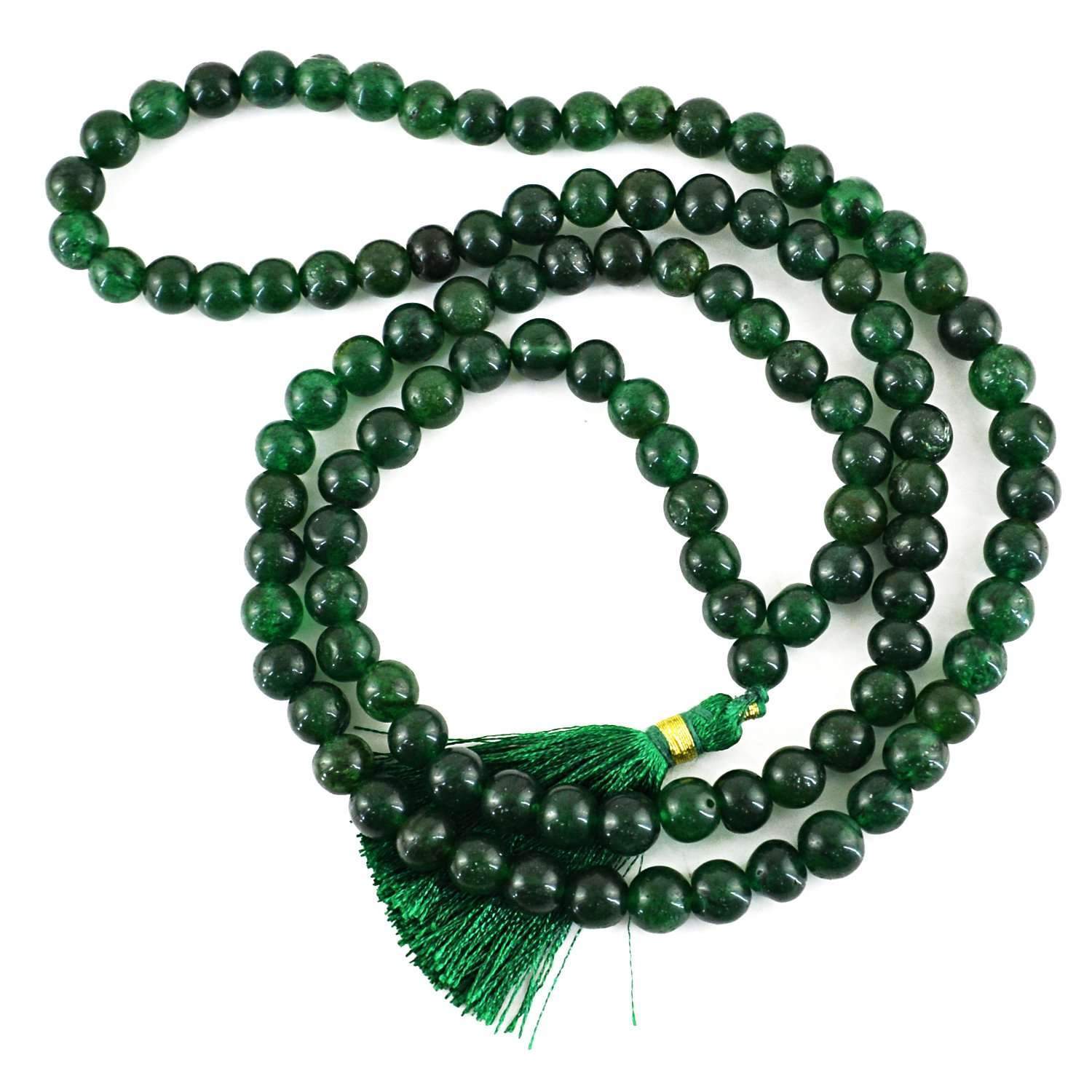 gemsmore:Natural Green Jade Prayer Mala Round 108 Beads Necklace