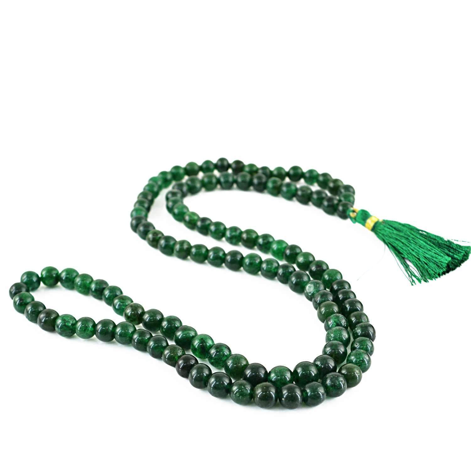 gemsmore:Natural Green Jade Prayer Mala Round 108 Beads Necklace