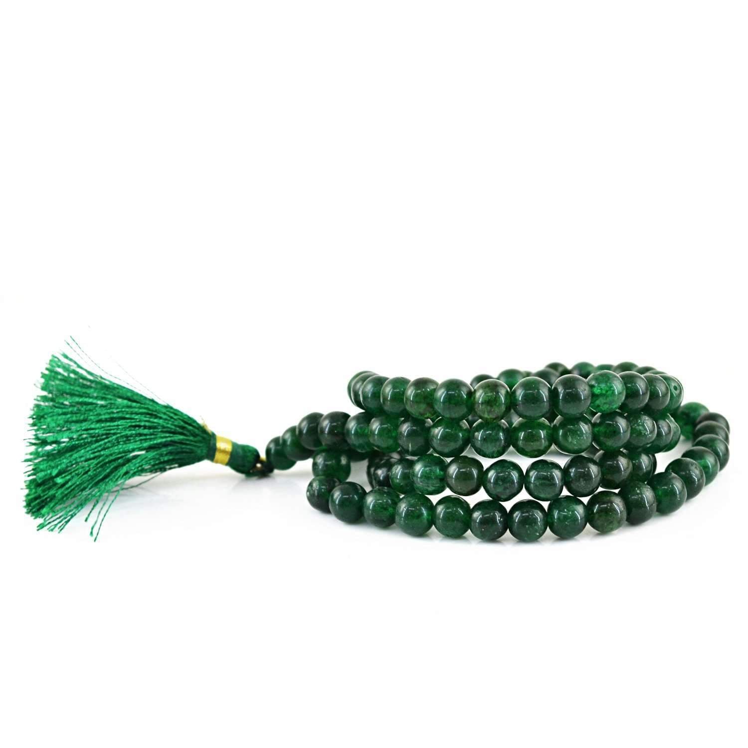 gemsmore:Natural Green Jade Prayer Mala Round 108 Beads Necklace