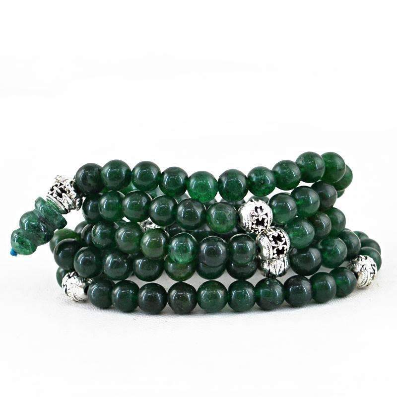gemsmore:Natural Green Jade Prayer Mala Round 108 Beads Necklace