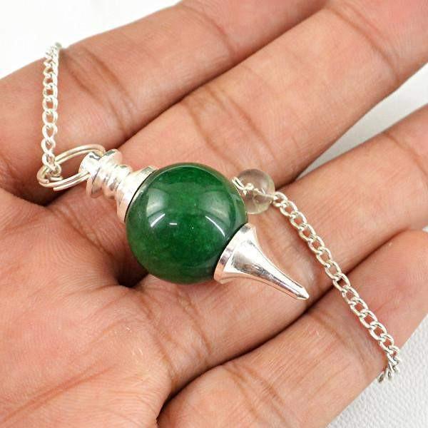 gemsmore:Natural Green Jade Pure Healing Pendulum