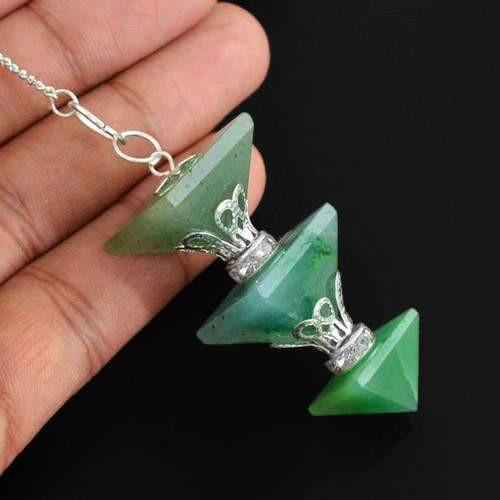 gemsmore:Natural Green Jade Pyramid Pendulum
