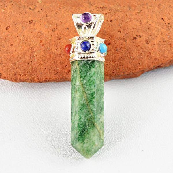 gemsmore:Natural Green Jade Seven Chakra Healing Point Pendant