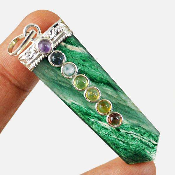 gemsmore:Natural Green Jade Seven Chakra Healing Wand Pendant