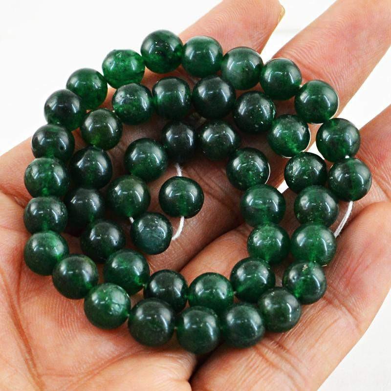 gemsmore:Natural Green Jade Strand Untreated Drilled Round Shape Beads