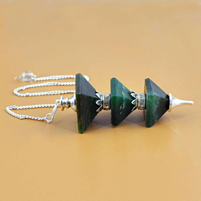 gemsmore:Natural Green Jade Untreated Healing Point Pyramid Pendulum