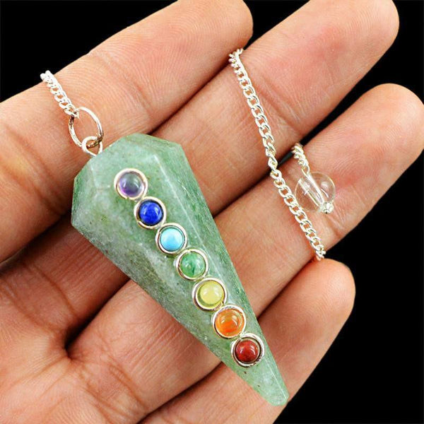 gemsmore:Natural Green Jade Untreated Seven Chakra Healing Pendulum