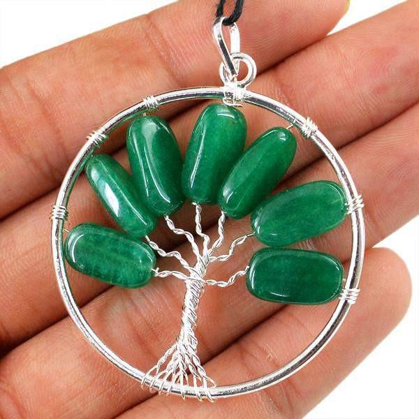 gemsmore:Natural Green Jade Untreated Tree Pendant