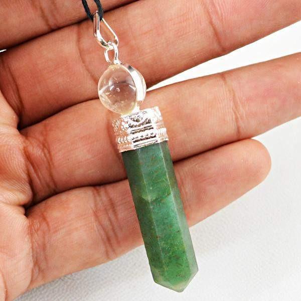 gemsmore:Natural Green Jade & White Quartz Healing Ball Point Pendant