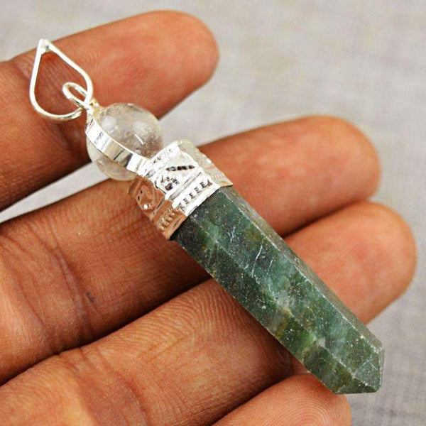 gemsmore:Natural Green Jade & White Quartz Healing Ball Point Pendant