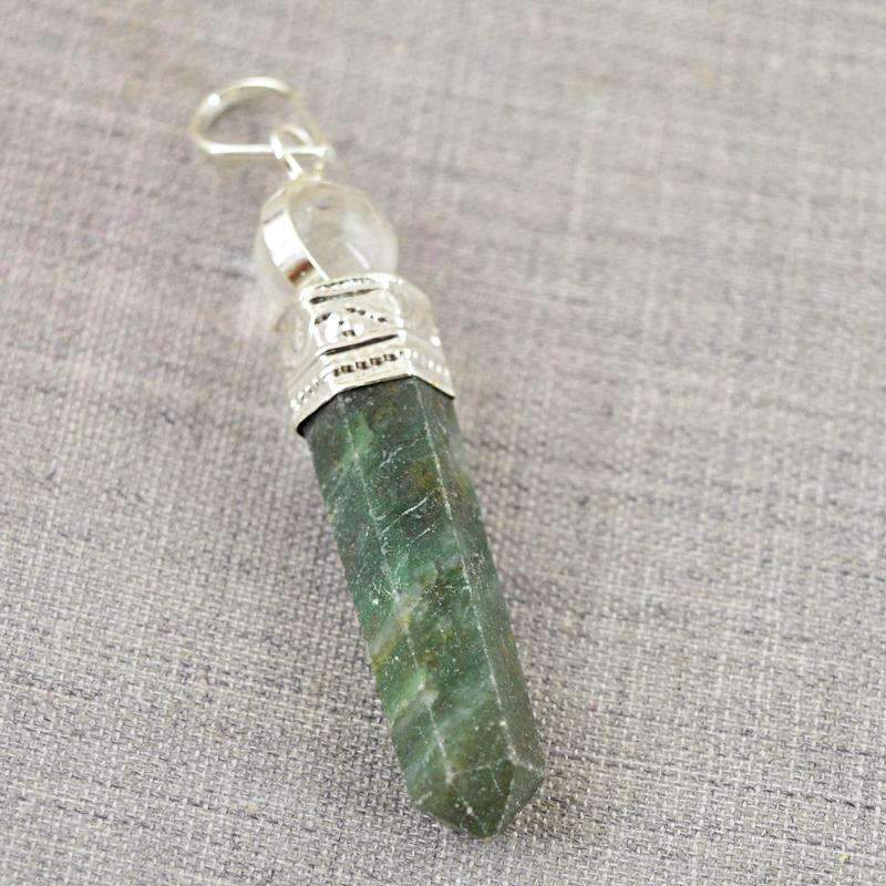 gemsmore:Natural Green Jade & White Quartz Healing Ball Point Pendant