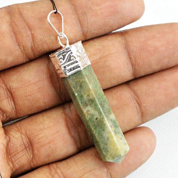 gemsmore:Natural Green Jasper Meditation Healing Point Pendant