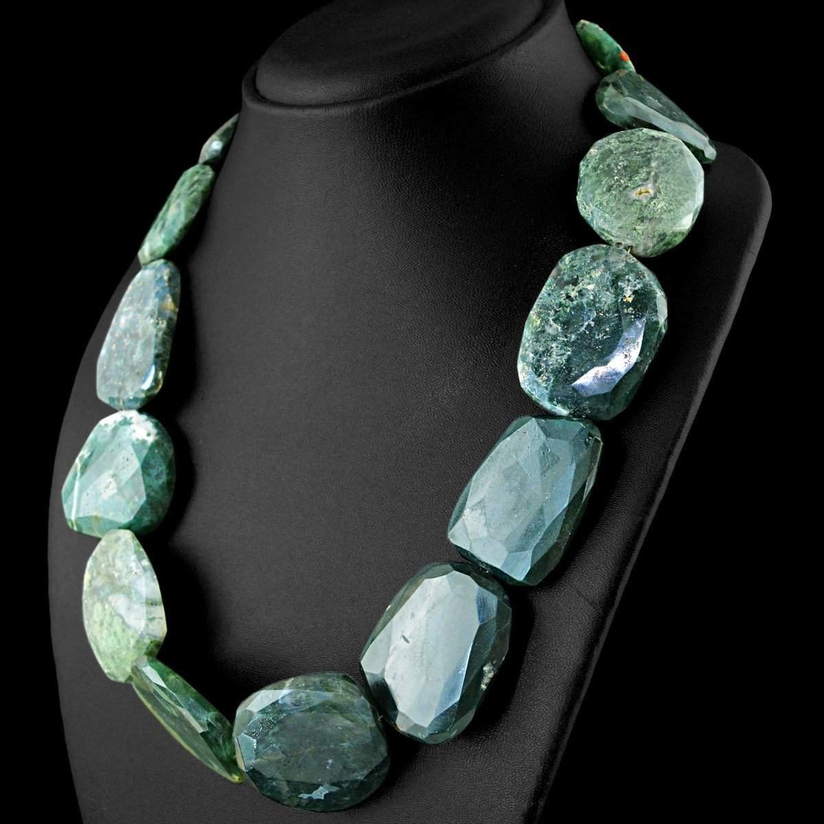 gemsmore:Natural Green Moss Agate Necklace Faceted Beads