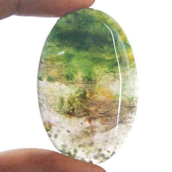 gemsmore:Natural Green Moss Agate Oval Shape Gemstone