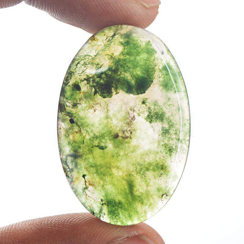 gemsmore:Natural Green Moss Agate Oval Shape Gemstone