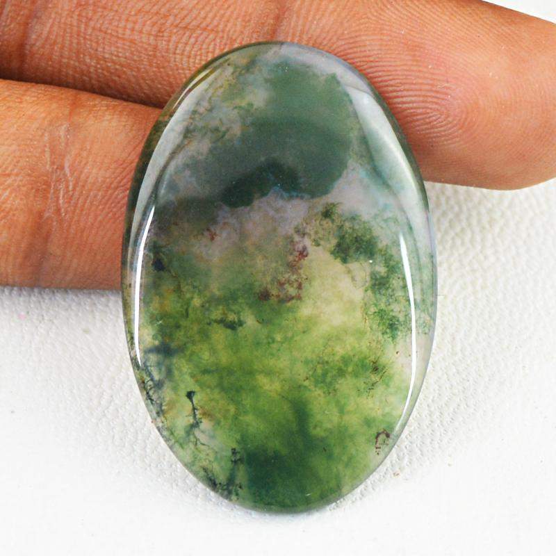 gemsmore:Natural Green Moss Agate Oval Shape Gemstone