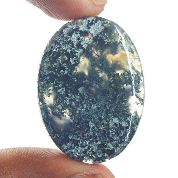 gemsmore:Natural Green Moss Agate Oval Shape Gemstone