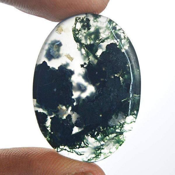 gemsmore:Natural Green Moss Agate Oval Shape Gemstone