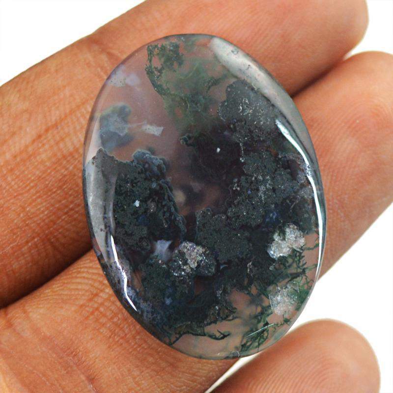 gemsmore:Natural Green Moss Agate Oval Shape Gemstone