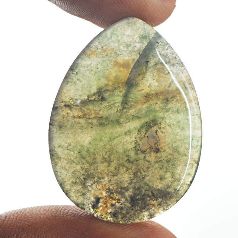 gemsmore:Natural Green Moss Agate Pear Shape Gemstone