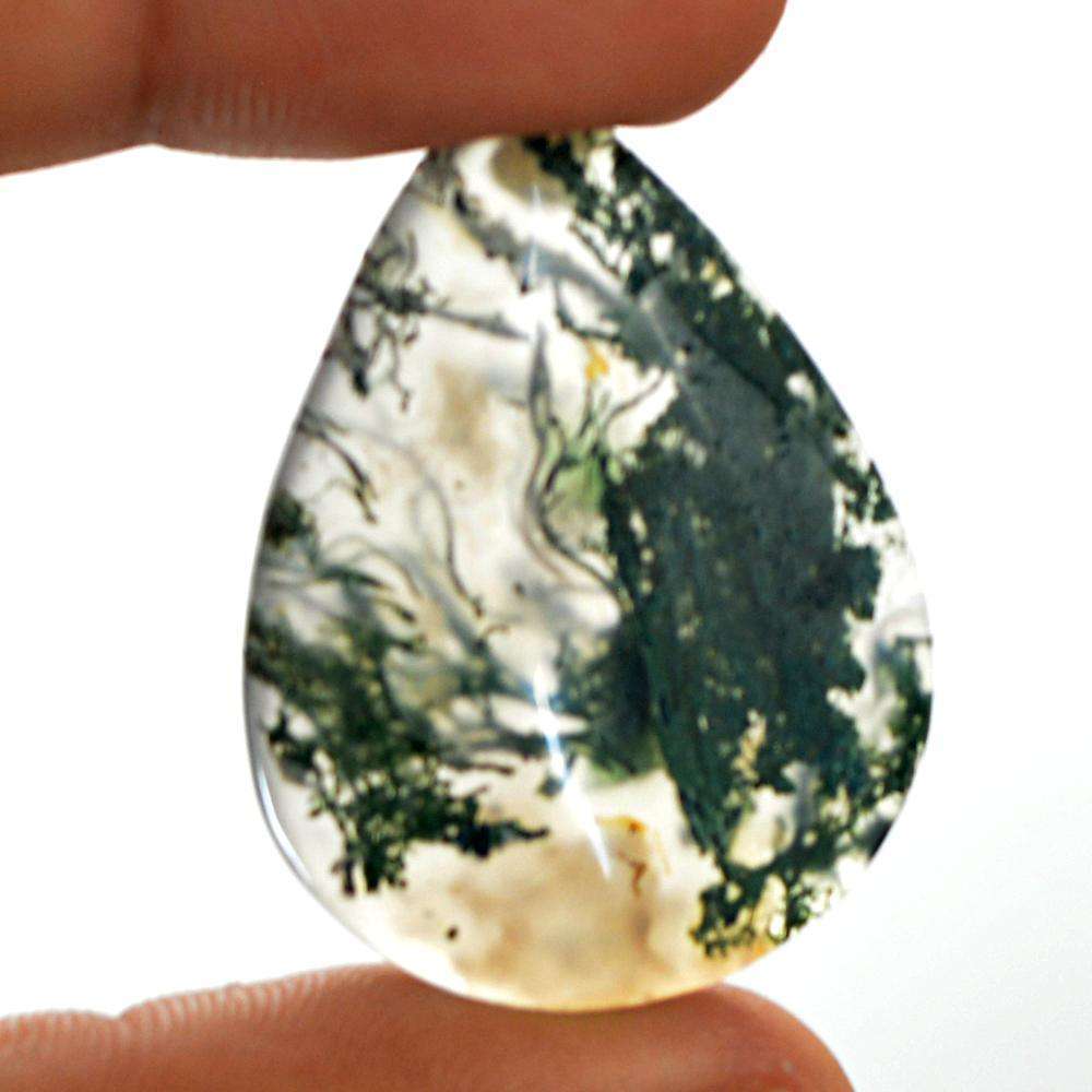 gemsmore:Natural Green Moss Agate Pear Shape Loose Gemstone