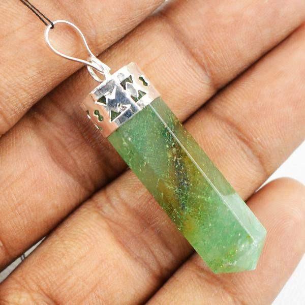 gemsmore:Natural Green Moss Agate Reiki Healing Point Pendant