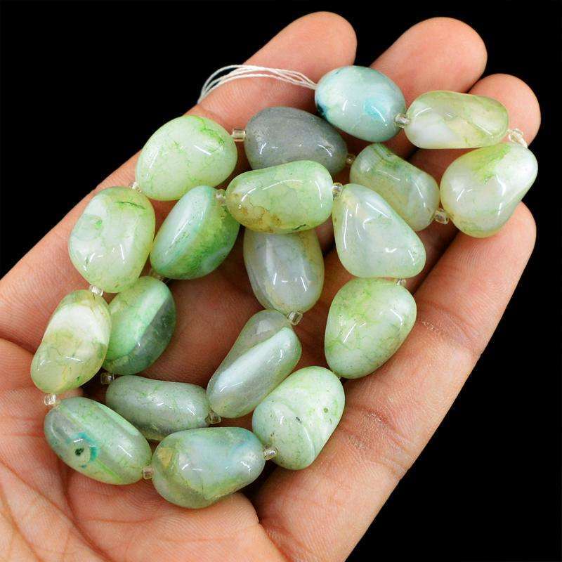 gemsmore:Natural Green Onyx Beads Strand - Untreated Drilled