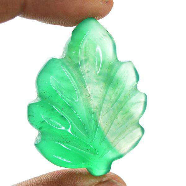 gemsmore:Natural Green Onyx Leaf Carved Untreated Loose Gemstone