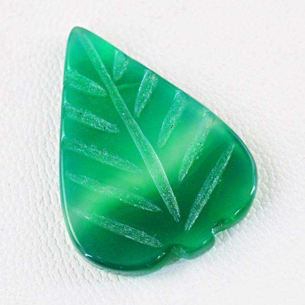gemsmore:Natural Green Onyx Leaf Carved Untreated Loose Gemstone