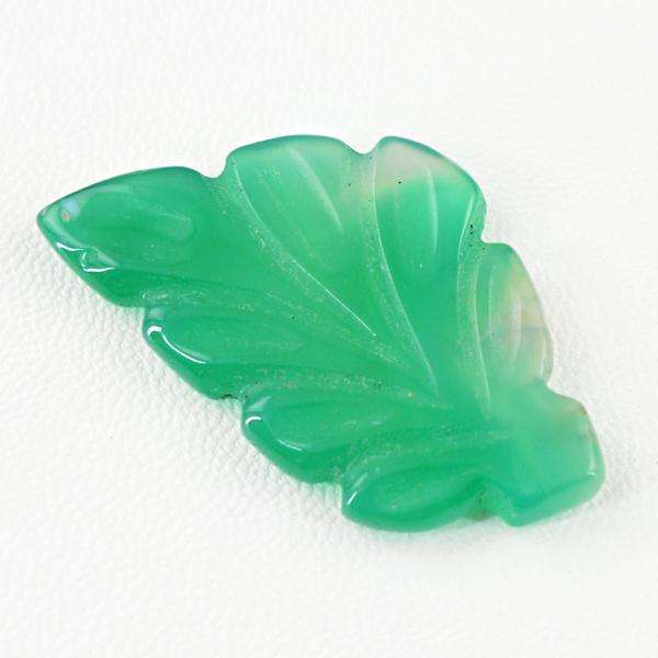 gemsmore:Natural Green Onyx Leaf Carved Untreated Loose Gemstone