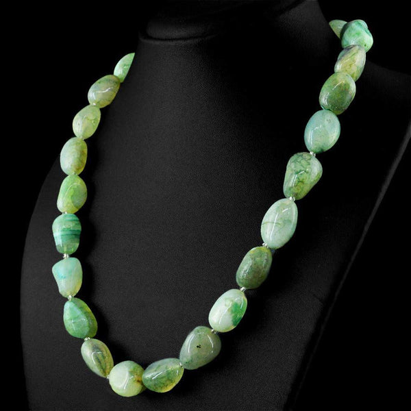 gemsmore:Natural Green Onyx Necklace Single Strand Untreated Beads