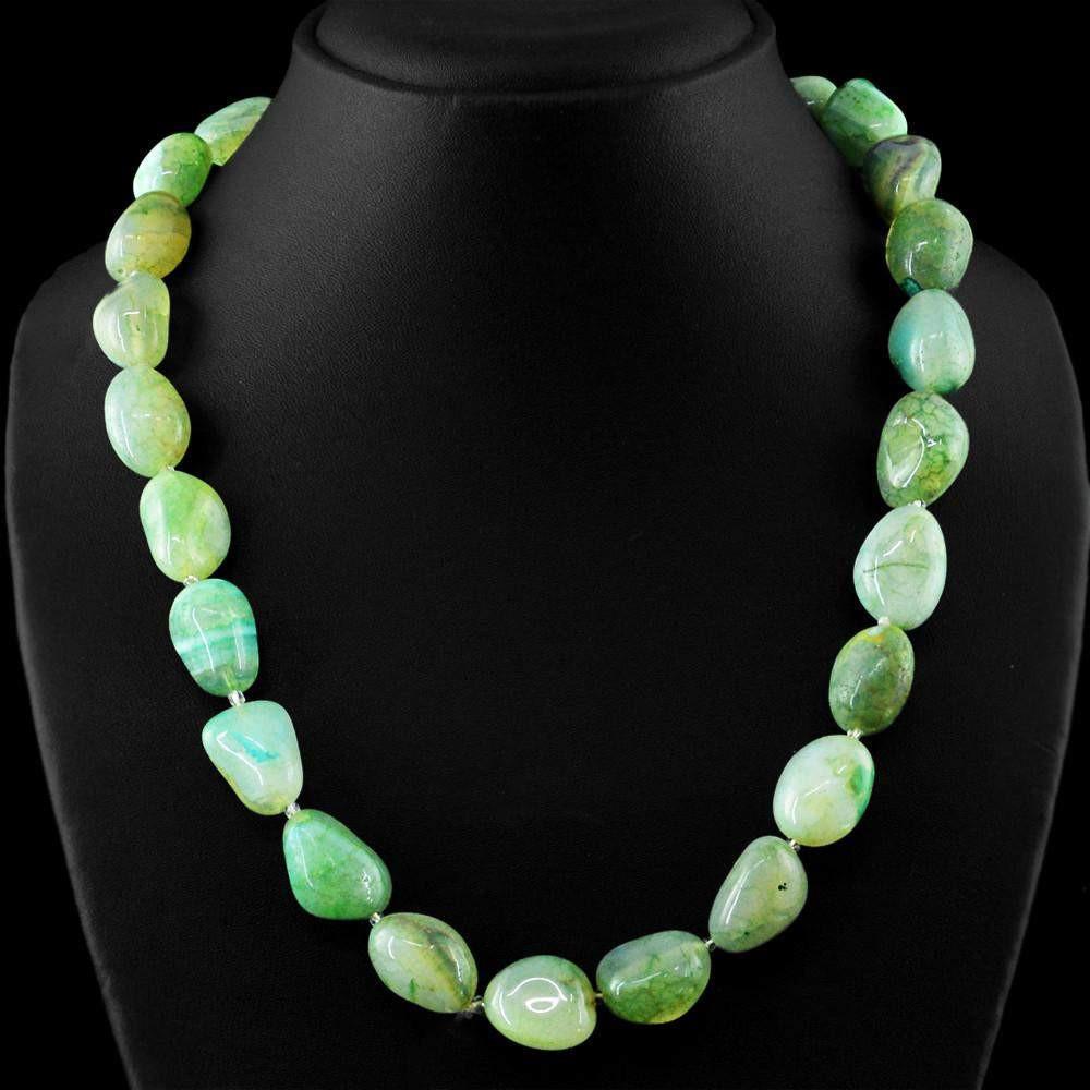 gemsmore:Natural Green Onyx Necklace Single Strand Untreated Beads