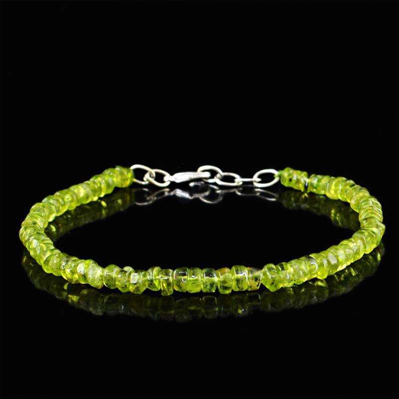 gemsmore:Natural Green Peridot Beads Bracelet - Round Shape