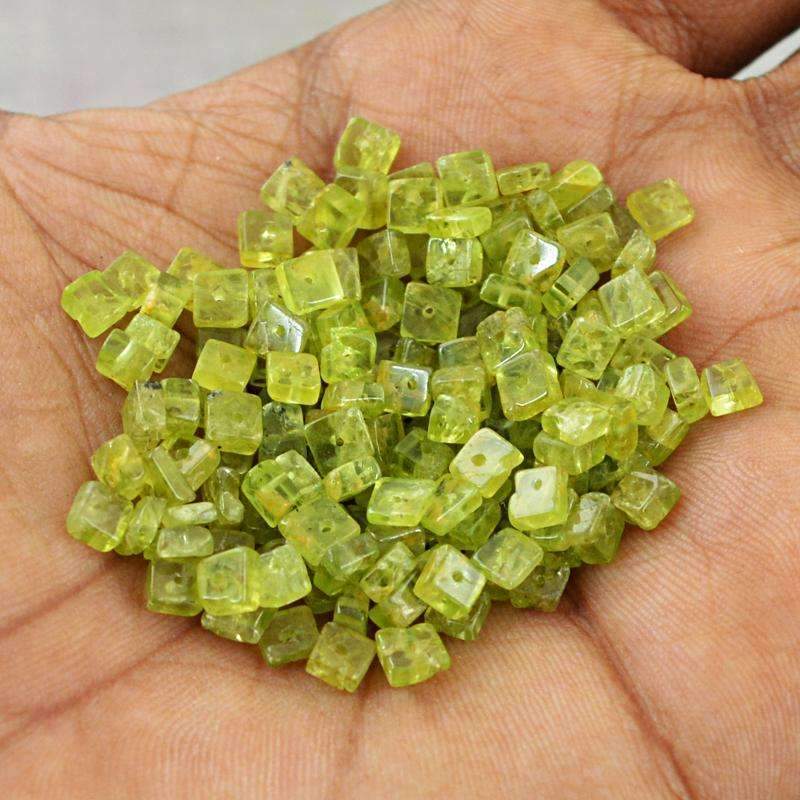 gemsmore:Natural Green Peridot Beads Lot - Drilled