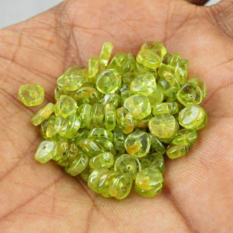 gemsmore:Natural Green Peridot Beads Lot - Round Shape Drilled