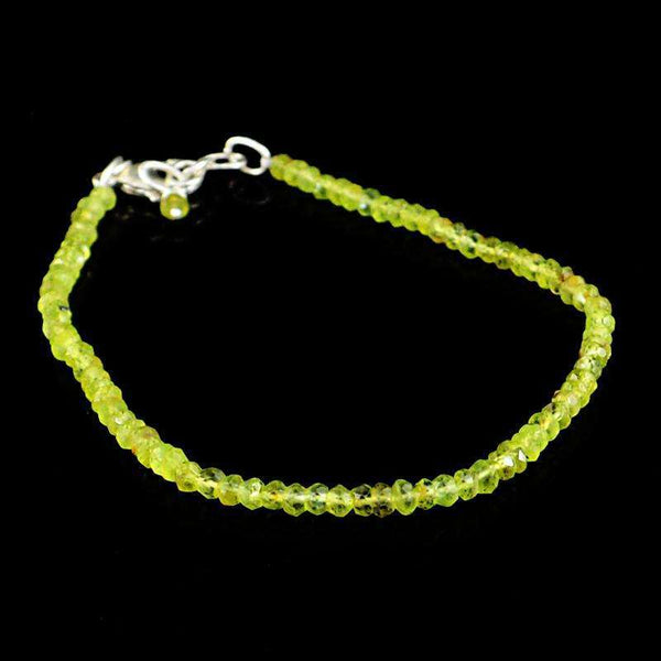 gemsmore:Natural Green Peridot Bracelet Round Shape Faceted Beads