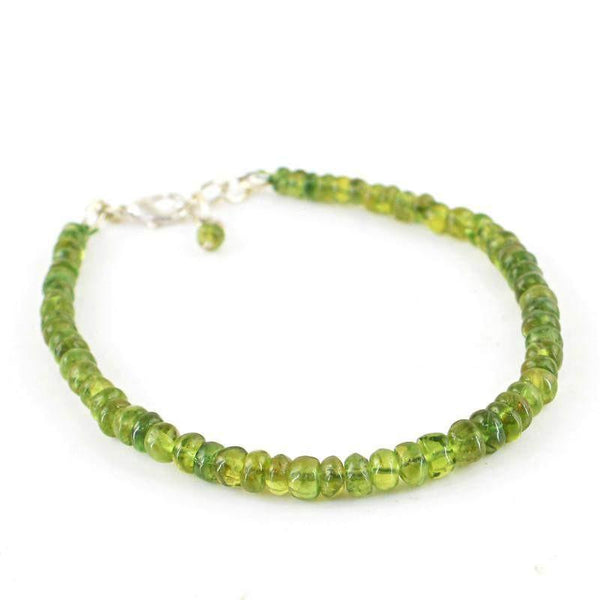 gemsmore:Natural Green Peridot Bracelet Round Shape Unheated Beads