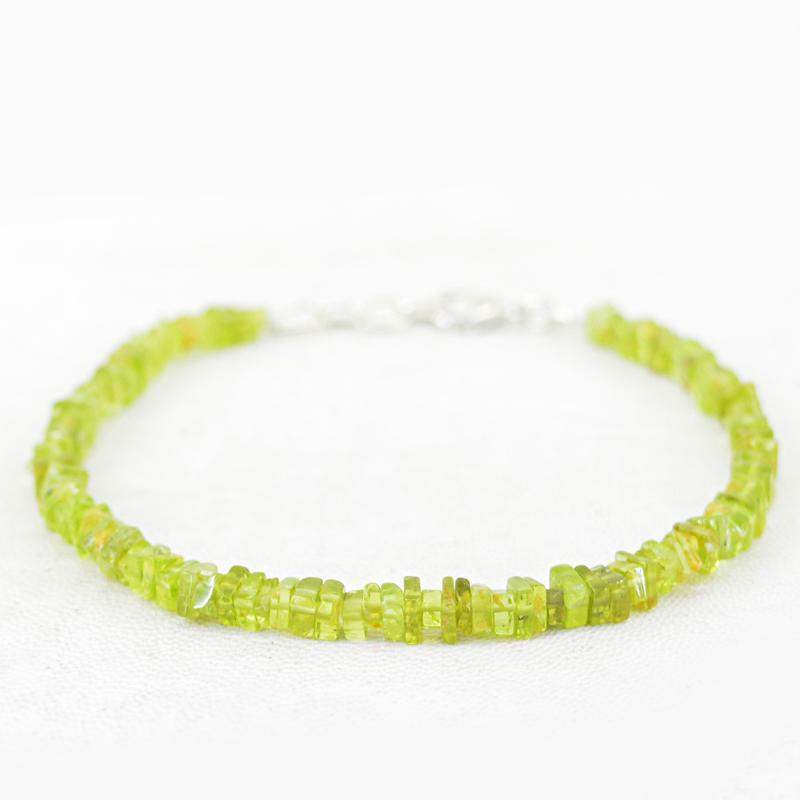 gemsmore:Natural Green Peridot Bracelet Untreated Beads