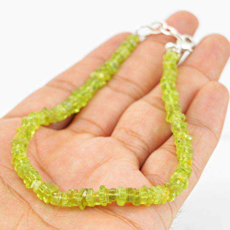 gemsmore:Natural Green Peridot Bracelet Untreated Beads