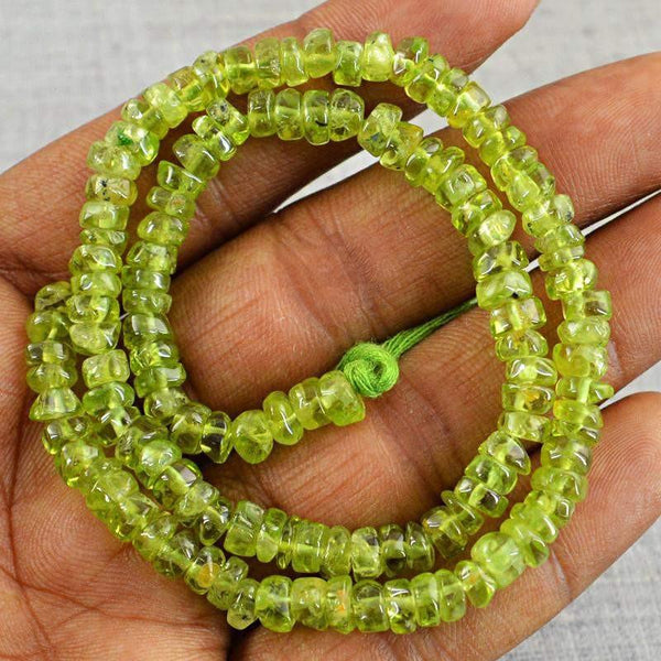 gemsmore:Natural Green Peridot Drilled Beads Strand
